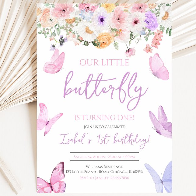 Pink Purple Butterfly Birthday Invitation (Creator Uploaded)