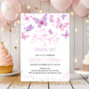 Pink Purple Butterfly Birthday Invitation