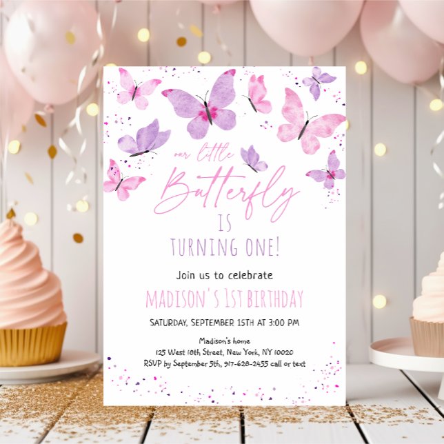 Pink Purple Butterfly Birthday Invitation (Creator Uploaded)