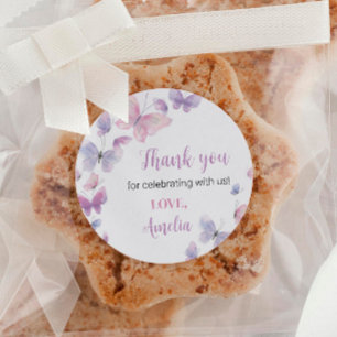 Pink Purple Butterfly Birthday Sticker Labels