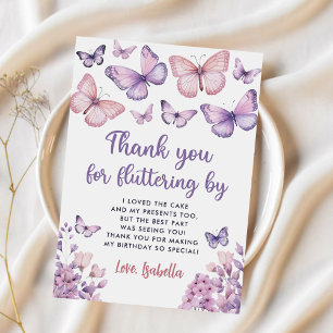 Pink Purple Butterfly Birthday Thank You Card