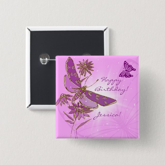 Pink Purple Butterfly Button (Front & Back)