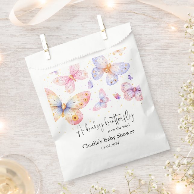 Pink Purple Butterfly Girl Baby Shower  Favour Bags (Clipped)