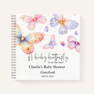 Pink Purple Butterfly Girl Baby Shower Guestbook Notebook