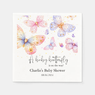 Pink Purple Butterfly Girl Baby Shower  Napkin