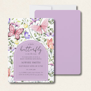 Pink Purple Butterfly Greenery Baby Shower Invitation