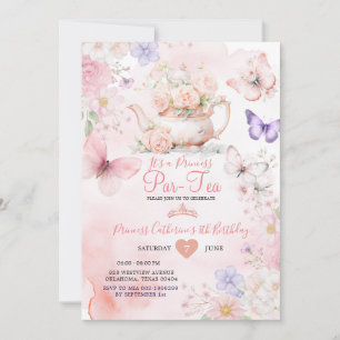 Pink Purple Butterfly Princess ParTea Birthday  Invitation