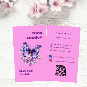 Pink purple butterfly Qr social media logo Business Card