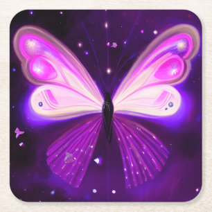 Pink & Purple Butterfly Square Paper Coaster