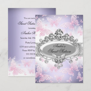 Pink & Purple Butterfly Sweet Sixteen Invite
