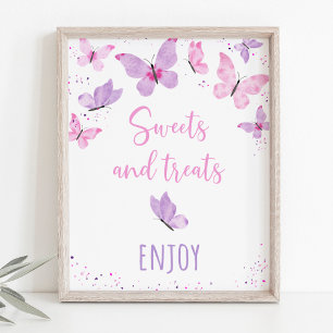 Pink Purple Butterfly Sweet Treats Birthday Sign