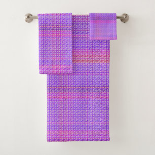 Pink Purple Cacti Flower Plaid, Bath Towel Set