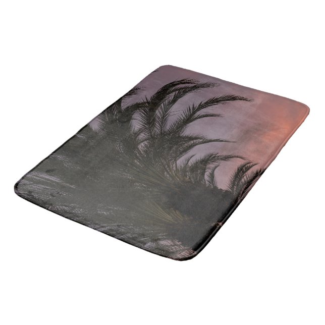 Pink Purple Caribbean Sunset Palm Tree 1 Bath Mat (Angled)