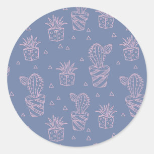 Pink & Purple Cartoon Cactus Pattern Classic Round Sticker