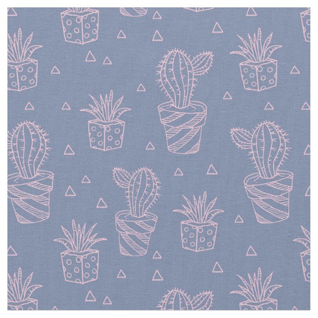 Pink & Purple Cartoon Cactus Pattern Fabric (Close Up)