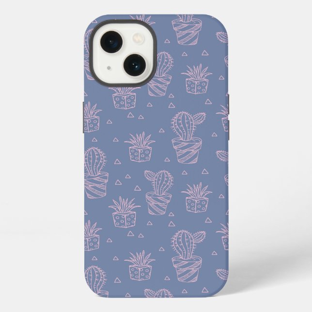 Pink & Purple Cartoon Cactus Pattern iPhone Case (Back)