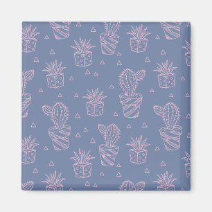Pink & Purple Cartoon Cactus Pattern Magnet
