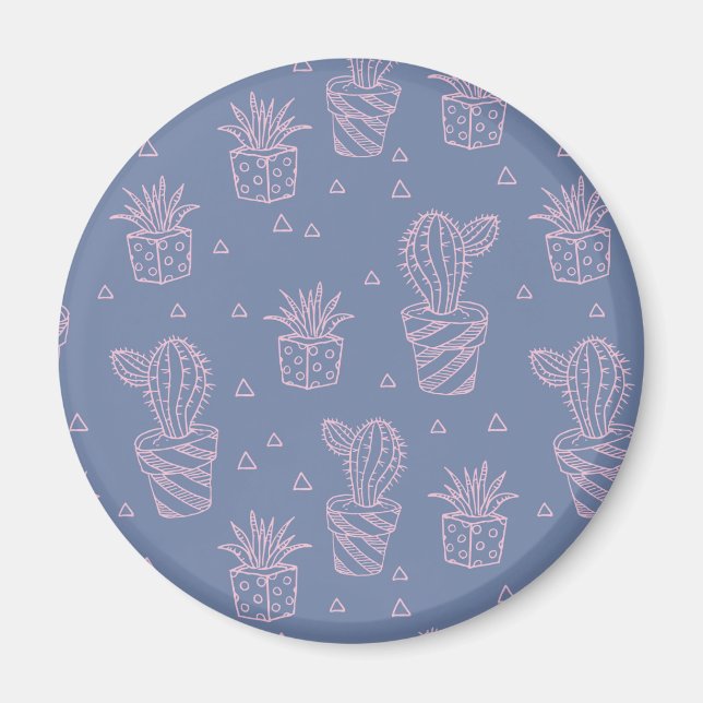 Pink & Purple Cartoon Cactus Pattern Magnet (Front)