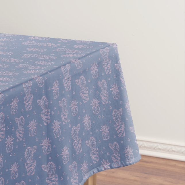 Pink & Purple Cartoon Cactus Pattern Tablecloth (In Situ)
