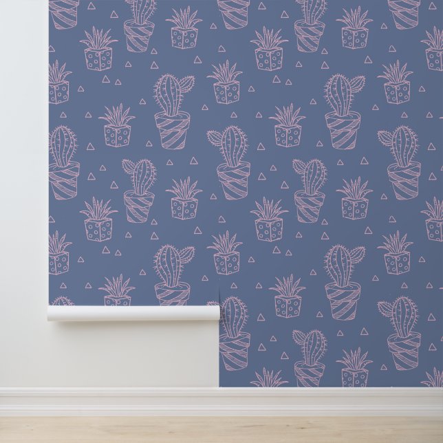 Pink & Purple Cartoon Cactus Pattern Wallpaper (Application)