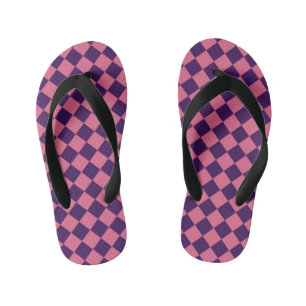 Pink Purple Chequered Diamond Pattern  Kid's Jandals