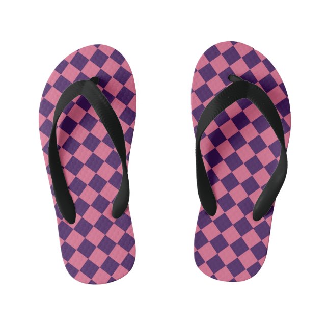 Pink Purple Chequered Diamond Pattern  Kid's Jandals (Footbed)