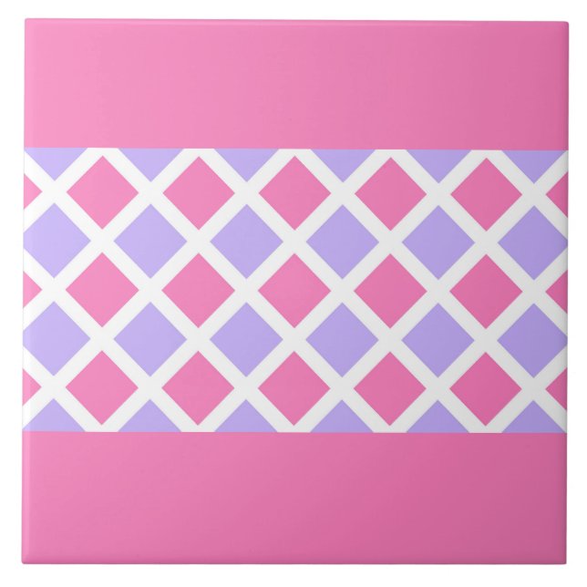 Pink Purple Chequered Diamond Pattern Tile (Front)