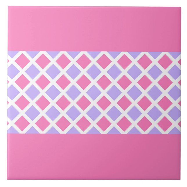 Pink Purple Chequered Diamond Pattern Tile (Front)