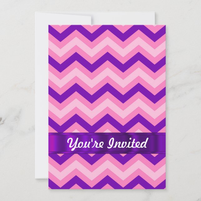 Pink & purple chevron invitation (Front)