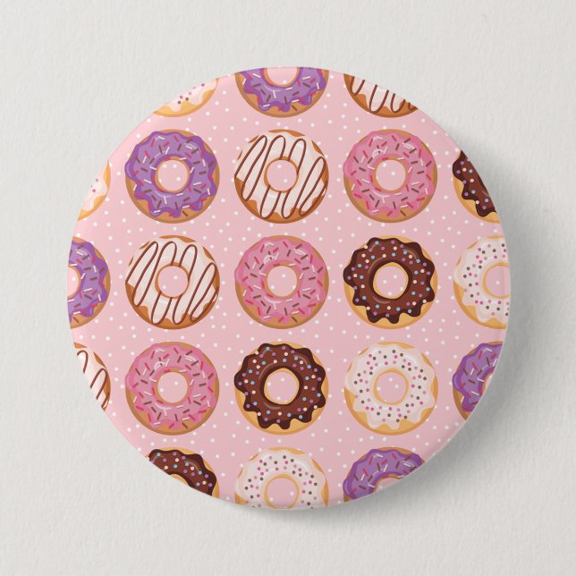 Pink, Purple, Chocolate Iced Doughnuts Bakery Trea 7.5 Cm Round Badge (Front)