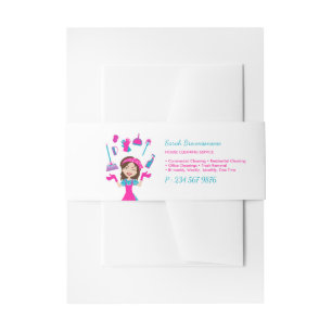 Pink Purple Cleaning Service Cartoon House Invitation Belly Band