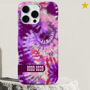 Pink Purple Colorful Tie Dye Custom Name Retro  iPhone 16 Pro Max Case