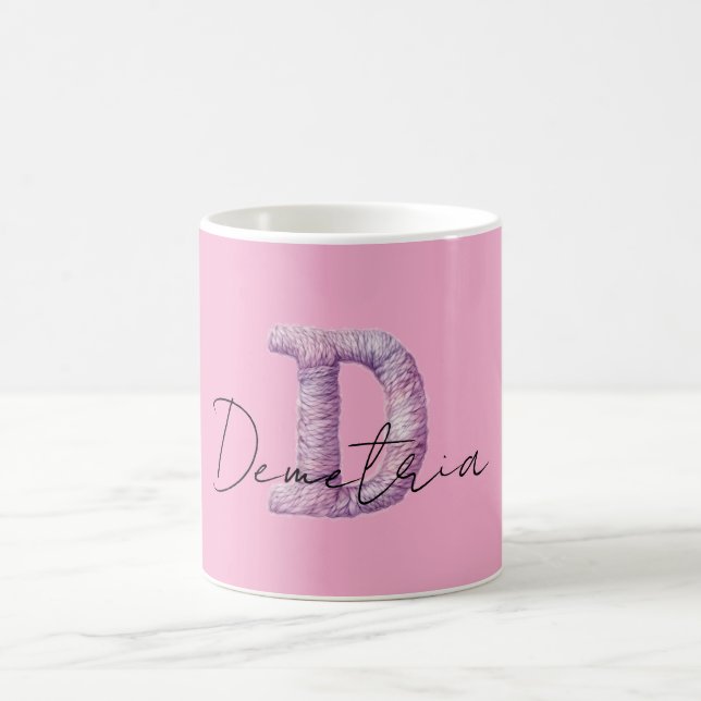 Pink Purple Cosy D Name Coffee Mug (Center)