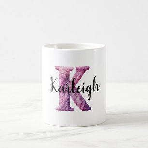 Pink Purple Cosy Letter K Name Coffee Mug
