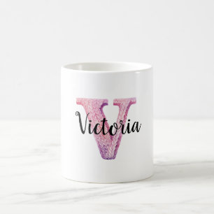 Pink Purple Cosy Letter V Name  Coffee Mug