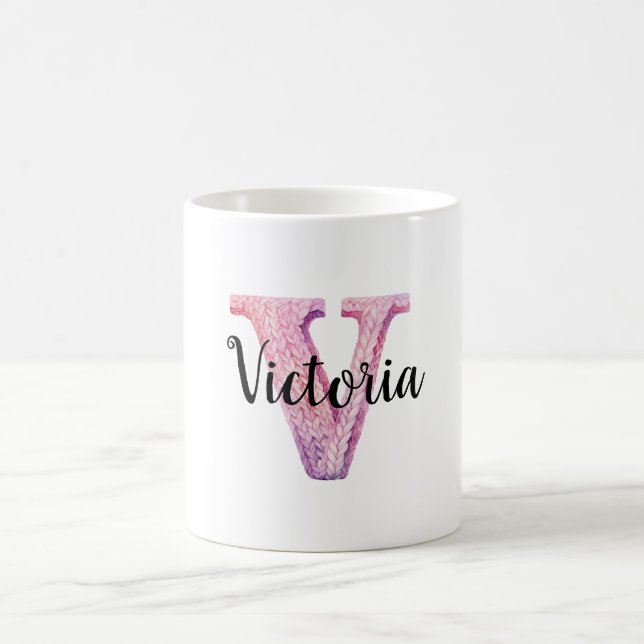 Pink Purple Cosy Letter V Name  Coffee Mug (Center)