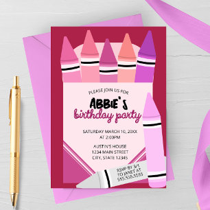 Pink & Purple Crayon Box Birthday Party Invitation