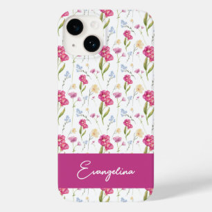 Pink Purple Custom Name Watercolor Wildflower Case-Mate iPhone 14 Case