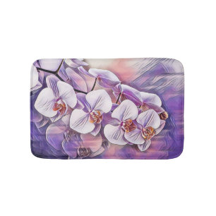 Pink purple cute orchid flower watercolor bath mat