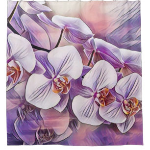 Pink purple cute orchid flower watercolor shower curtain