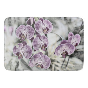 Pink purple cute orchid flowers drawing bath mat