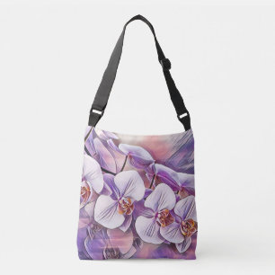 Pink purple cute orchid flowers drawing  crossbody bag