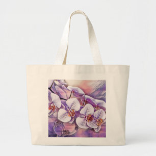 Pink purple cute orchid flowers drawing  large tote bag