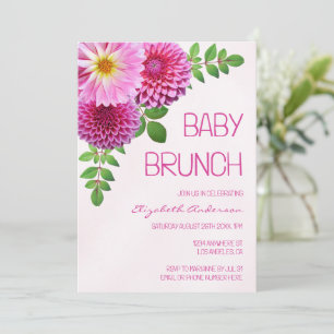 Pink Purple Dahlia Girl Baby Brunch Invitation