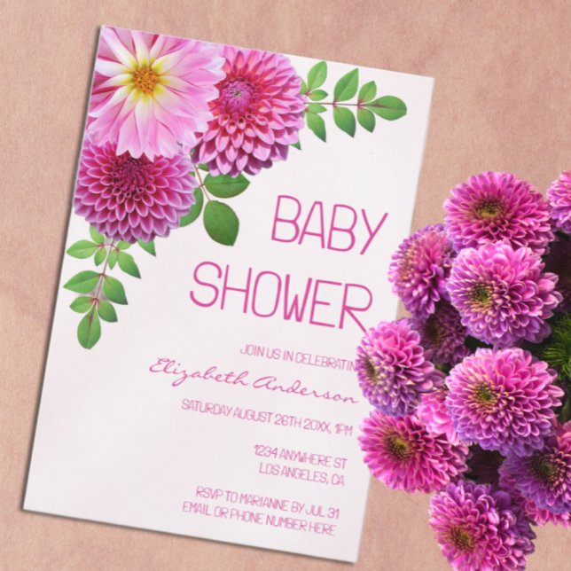 Pink Purple Dahlia Girl Baby Shower Invitation (Creator Uploaded)