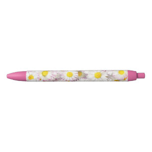 Pink Purple Daisy Flower Pattern Black Ink Pen