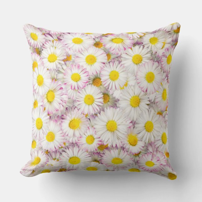 Pink Purple Daisy Flower Pattern Cushion (Front)