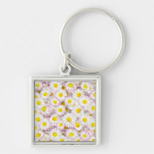 Pink Purple Daisy Flower Pattern Key Ring