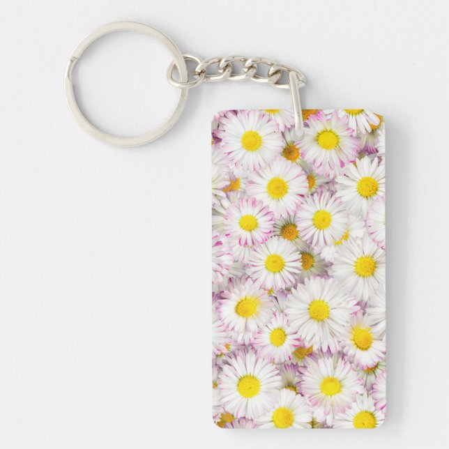 Pink Purple Daisy Flower Pattern Key Ring (Front)