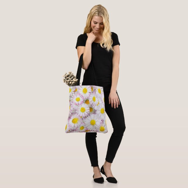 Pink Purple Daisy Flower Pattern Tote Bag (On Model)
